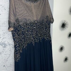 Xscape Navy and Gold Long Sleeve Dress